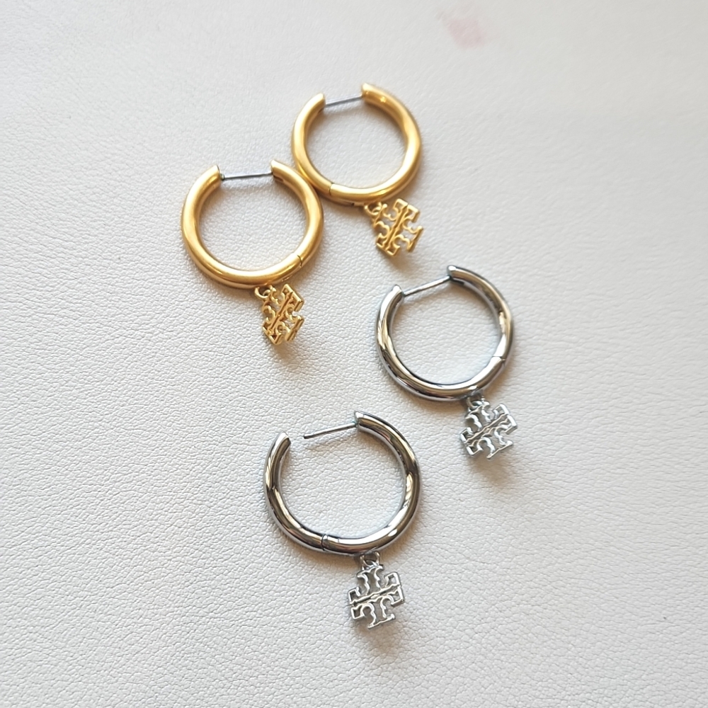 Tory Burch Britten Hoops Charm Earrings